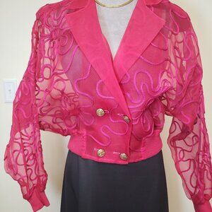 Sheer Double Breasted Organza Bomber Jacket/Blouse by Joseph Lee in Hot Pink